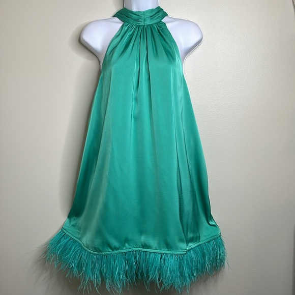 Strut & Bolt Ruffle Your Feather Halter Dress Turquoise Size Medium NWT - Picture 1 of 15